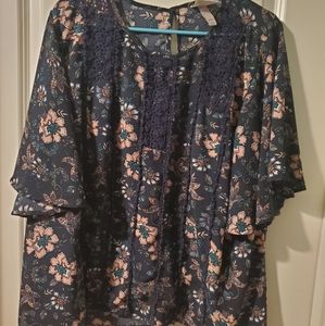 Navy blue floral blouse